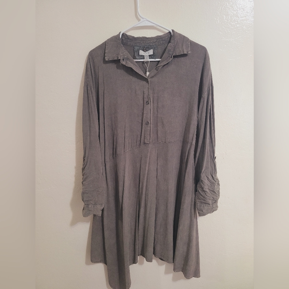Cupio - Large Gray Long Sleeve Asymmetrical Shirt Dress